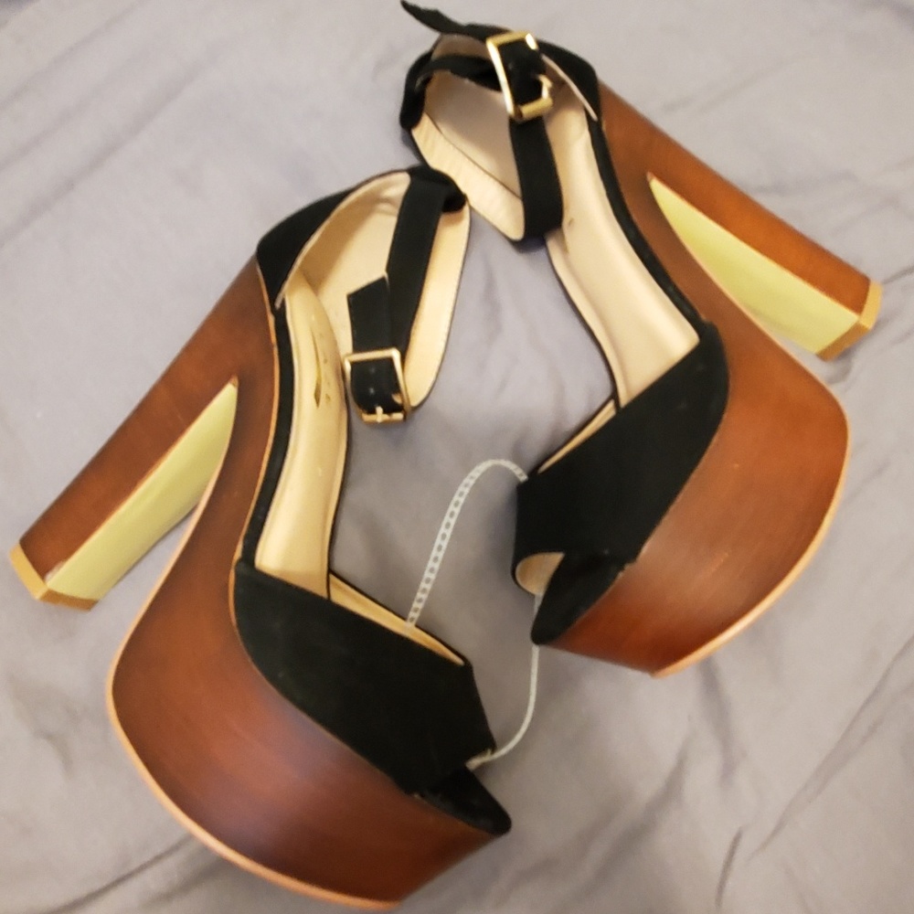 Brown and black chunky heel with platform